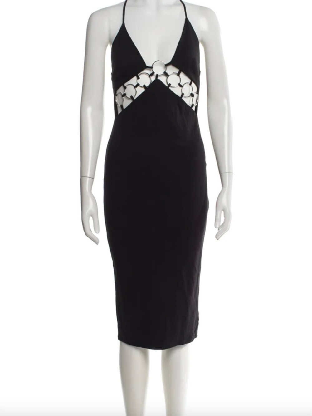 Michael Costello Black Midi Dress with Ring Cutout Detail